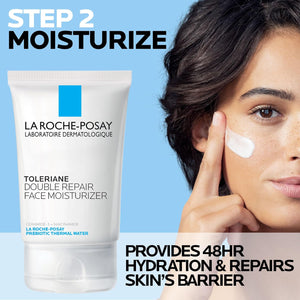 La Roche-Posay Toleraine Skin Care Duo: Double Repair Face Moisturizer (100ml) & Purifying Foaming Facial Cleanser (50ml) for Oily Skin with Niacinamide