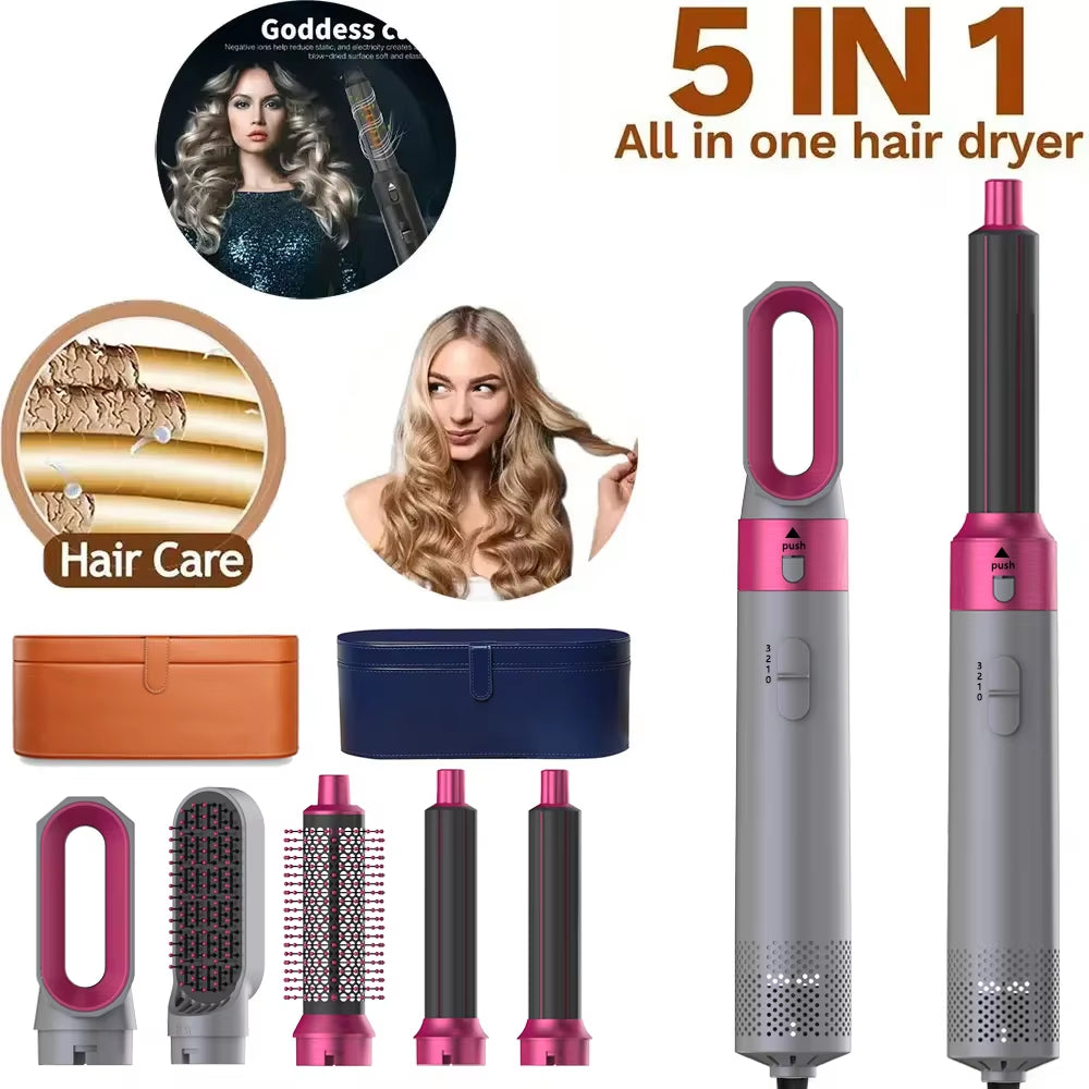 5 in 1 Hair Dryer Hot Comb Set Professional Curling Iron Hair Straightener Styling Tool Airwrap Hair Dryer Household