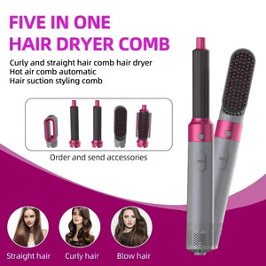 5 in 1 Hair Dryer Hot Comb Set Professional Curling Iron Hair Straightener Styling Tool Airwrap Hair Dryer Household