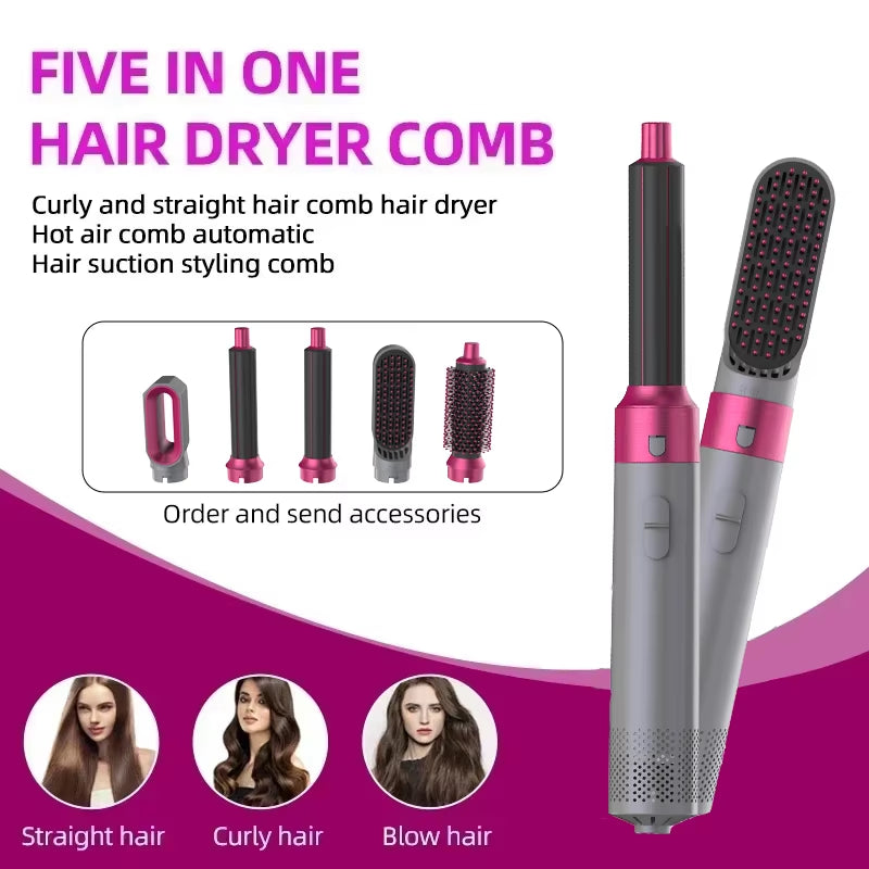 5 in 1 Hair Dryer Hot Comb Set Professional Curling Iron Hair Straightener Styling Tool Airwrap Hair Dryer Household