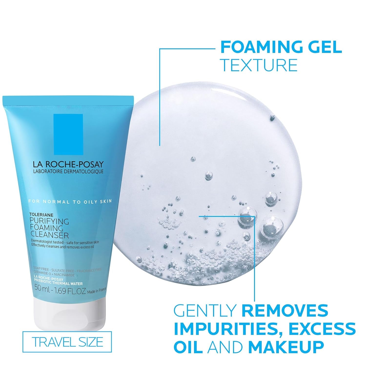 La Roche-Posay Toleraine Skin Care Duo: Double Repair Face Moisturizer (100ml) & Purifying Foaming Facial Cleanser (50ml) for Oily Skin with Niacinamide