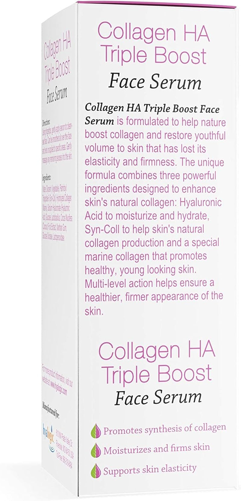 HA Collagen Serum - Triple Boost Face Serum for Skin Care - Peptides Serum for Face, Youthful Firmness & Elasticity Collagen Boost, Fragrance & Paraben Free Marine Collagen Serum 0.47 FL OZ